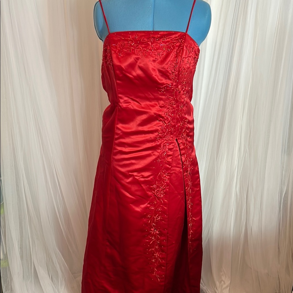 Red Ruched Spaghetti Strap Gown